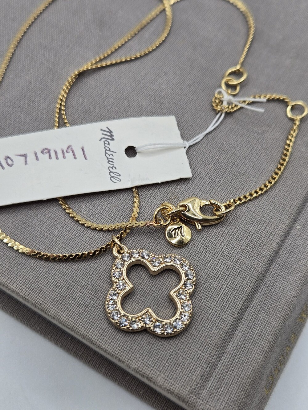 Madewell Gold Flat Herringbone Chain Necklace Victorian Revival Pave Clover 18.5